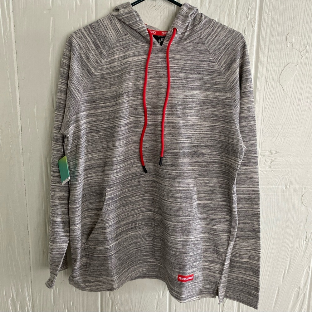 SeaDooGray Striped Lightweight Hoodie with Red Accents Activewear Size Medium